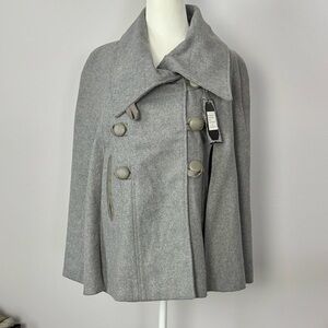 Yoki Chic Double Breasted Gray Cape with Button Accents with tags